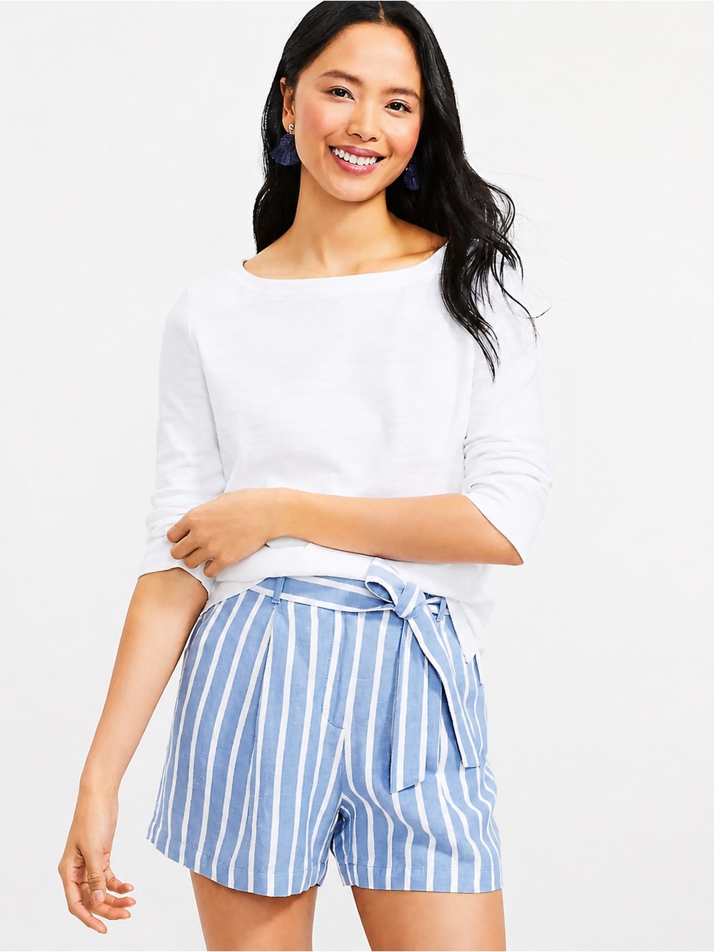 LOFT Petite Blue White Striped Paperbag Tie Waist Shorts MP NWT